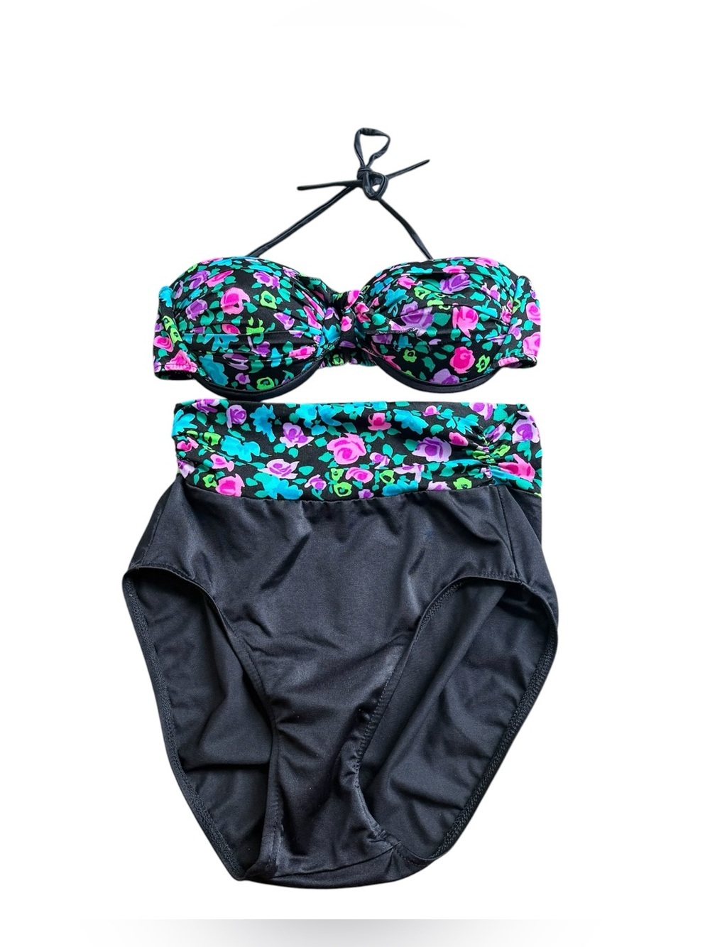 Vintage 90s high waist swimsuit bikini two piece floral women size 8